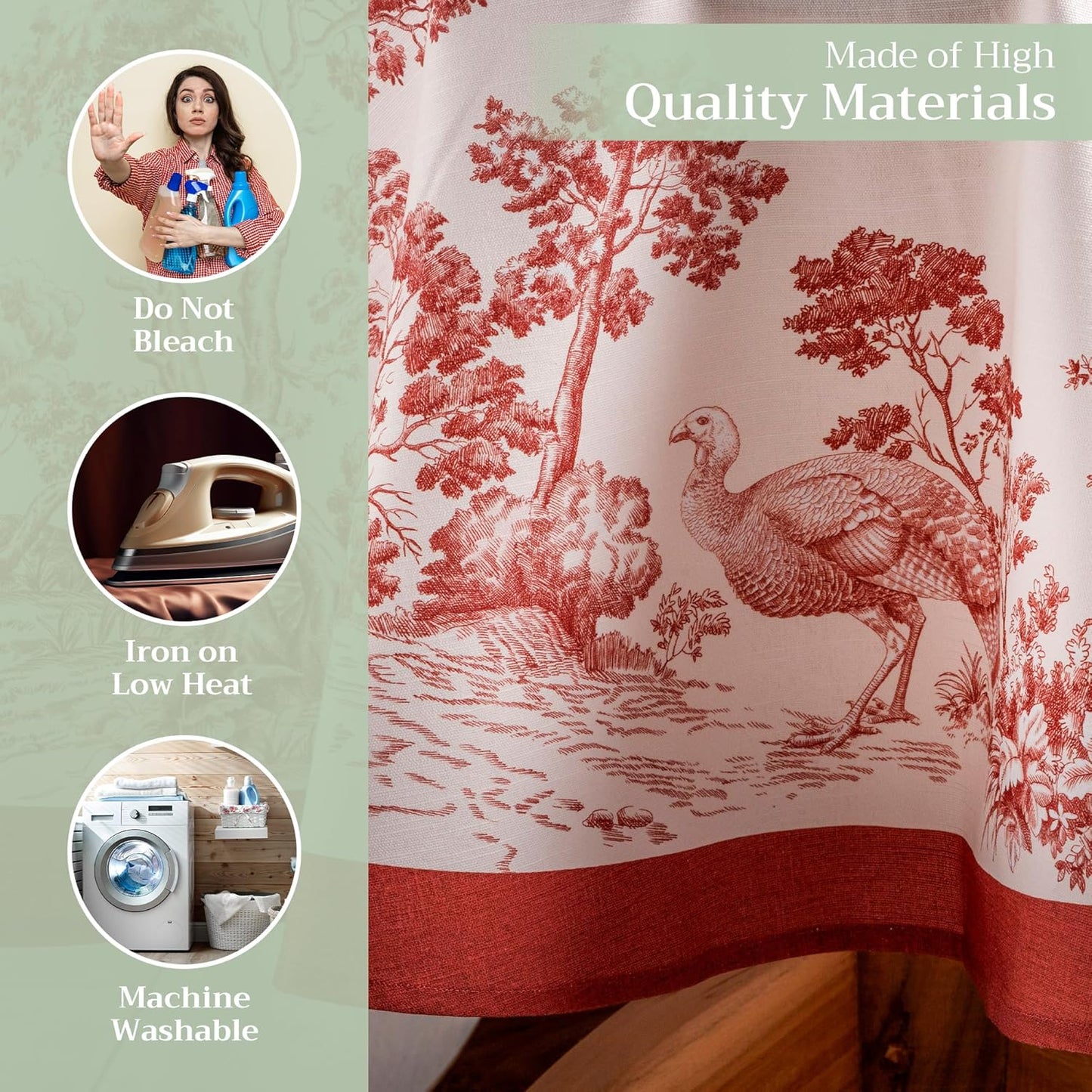 Table Cloth round Table 100% Cotton 63 Inches Tablecloth Reusable Decorative Everyday Use for Dining Room, Farmhouse, Home, Party, Festive & Wedding - Holy Jouy - Red