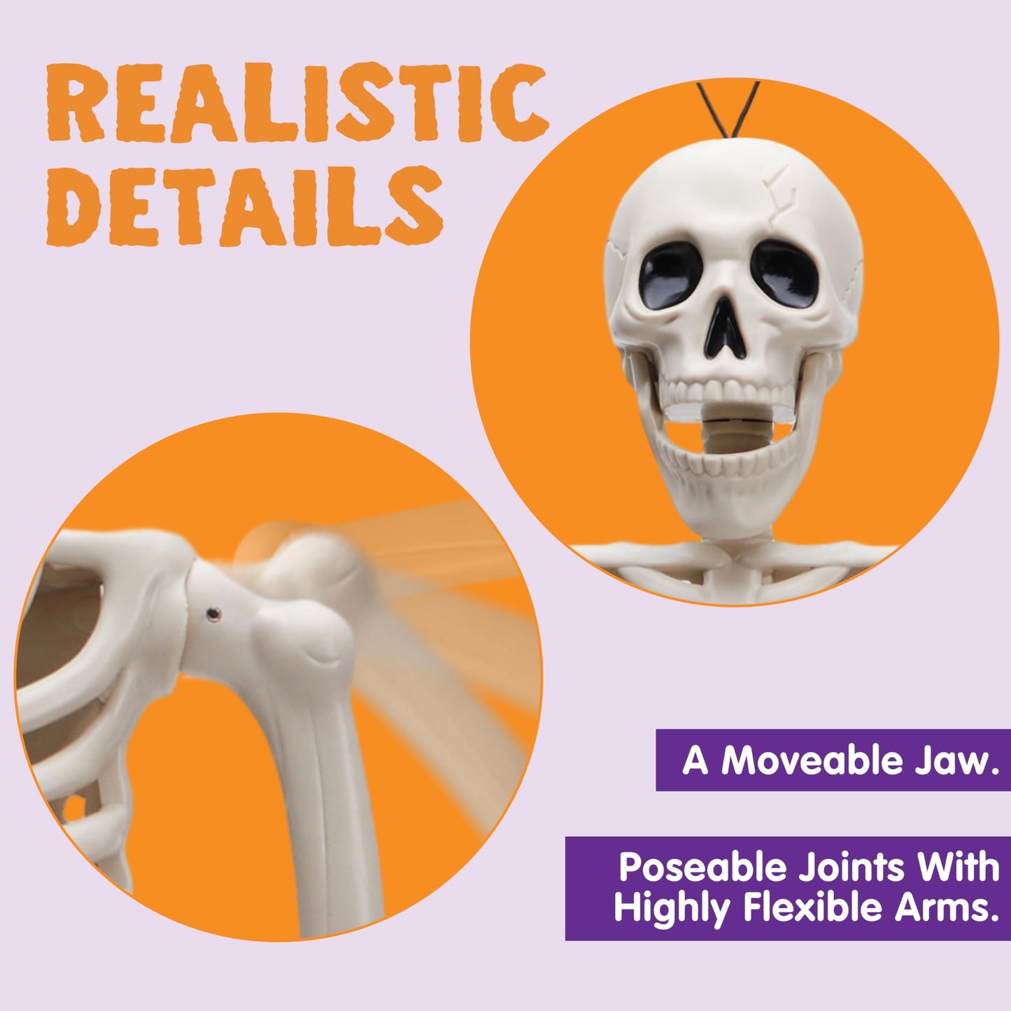 5 Pcs Halloween Skeleton Decorations,16 Inch Full Body Poseable Skeleton with Movable Joints for Halloween Indoor Outdoor Party,Graveyard,Haunted House Accessories,White