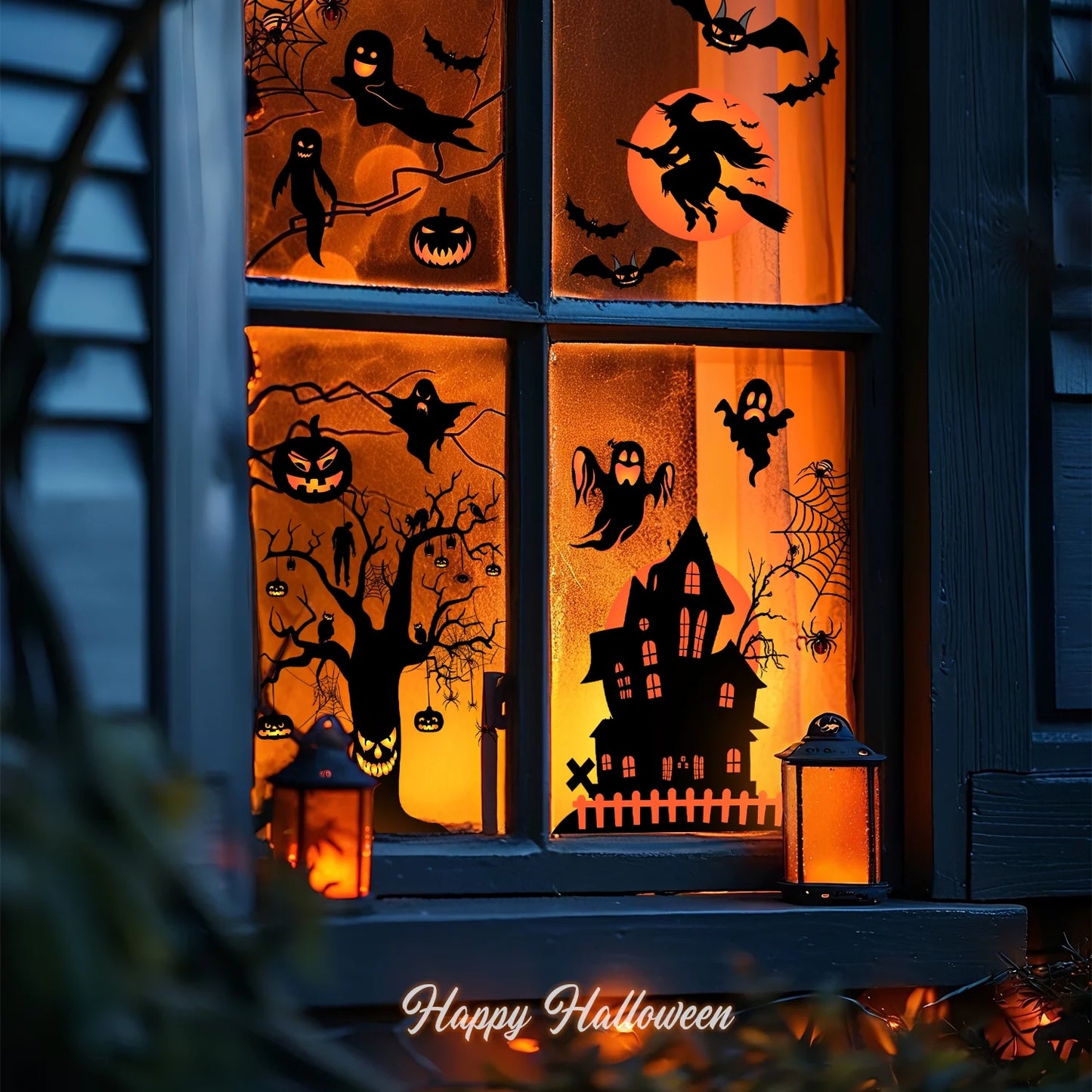 Halloween Window Clings for Spooky Halloween Window Decorations, Halloween Window Stickers with Pumpkin, Spider, and Bat Designs