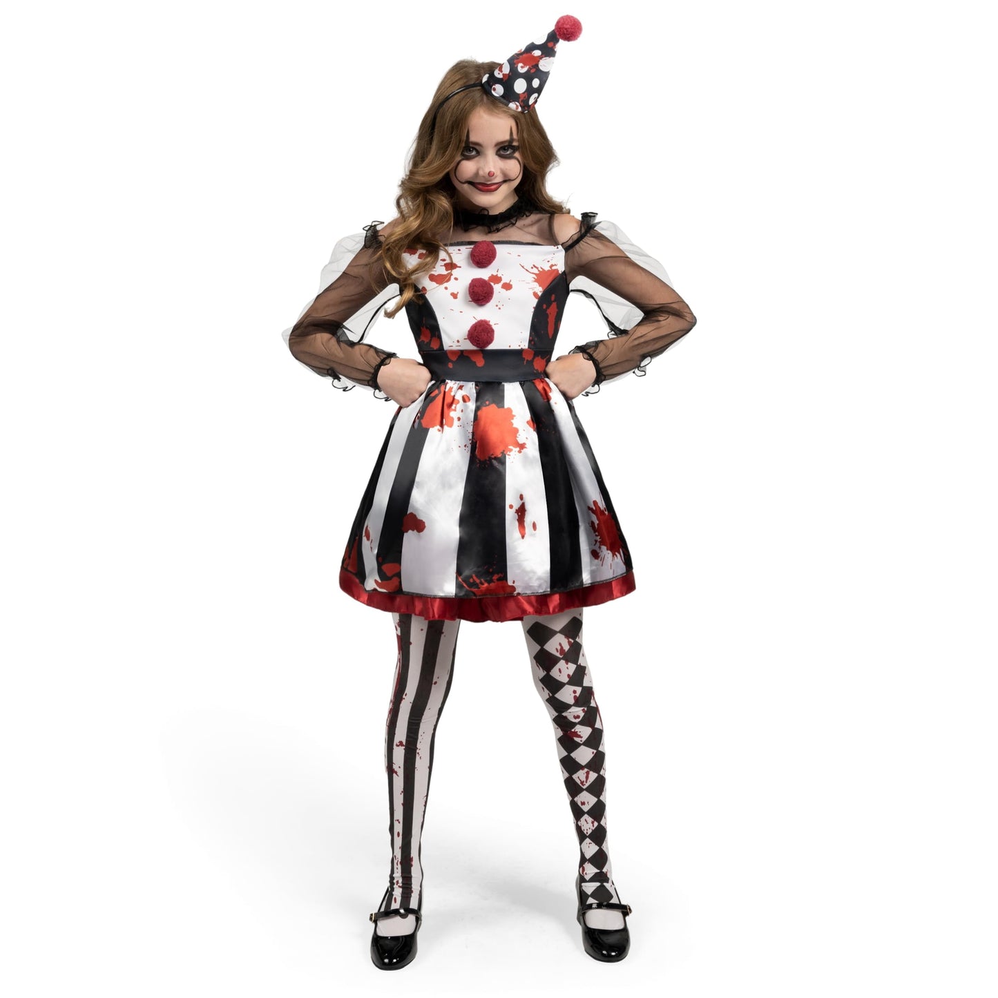 Girls Clown Costume, Halloween Scary Clown Costume, Family Matching Bloody Jester Dress for Girls Halloween Dress Up, Role Play, Cosplay Party