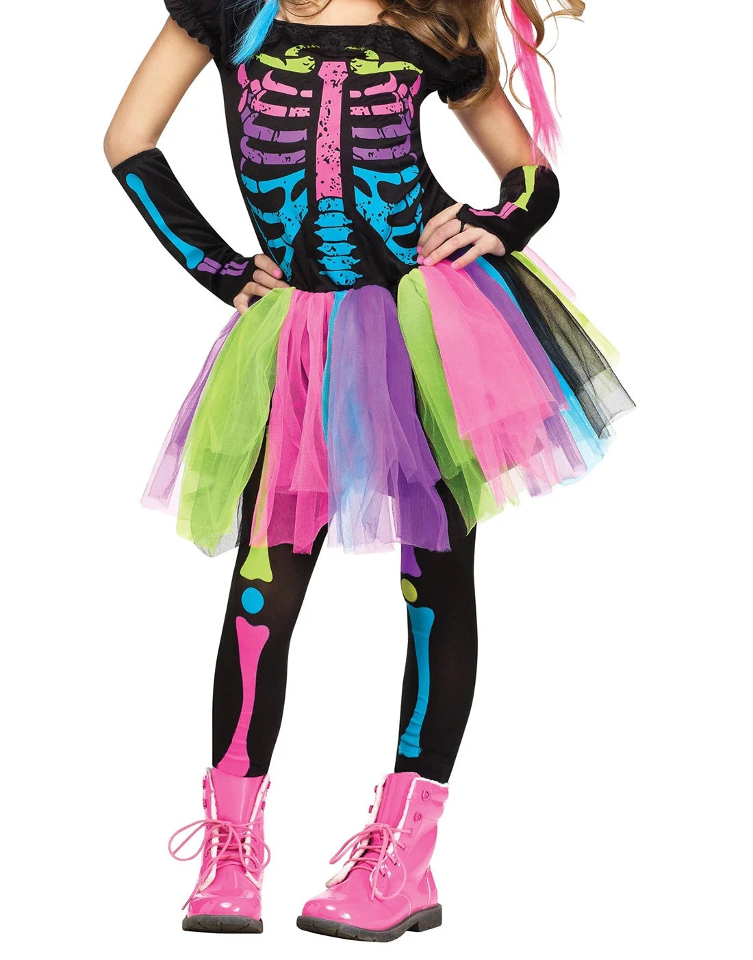Funky Punky Bones Skeleton Girl'S Halloween Fancy-Dress Costume, for Child