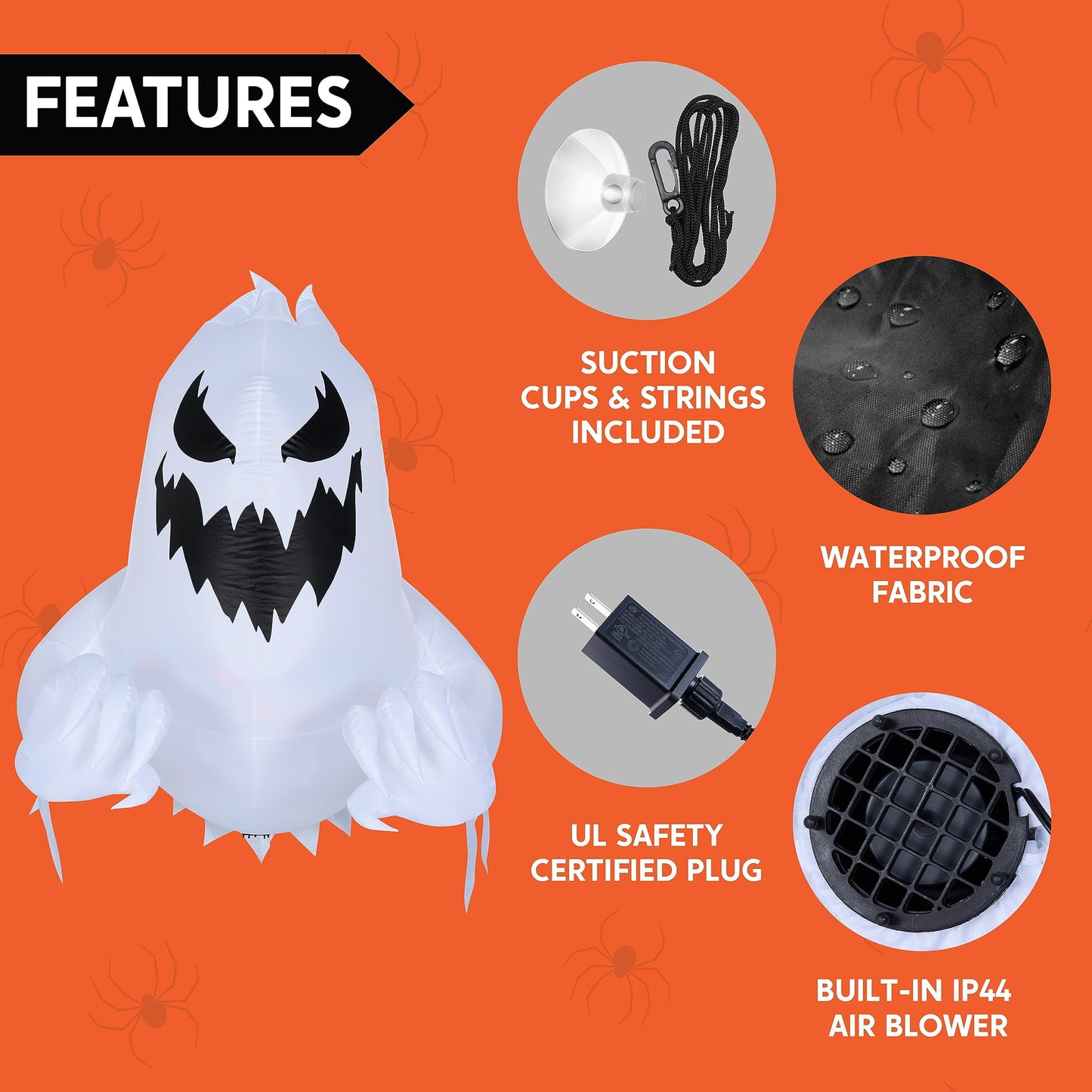 4.5 FT Halloween Inflatable Ghost Broke Out from Window with Built-In Rotating Red LED Blow up Inflatable for Window Decoration Yard Garden Lawn Decor