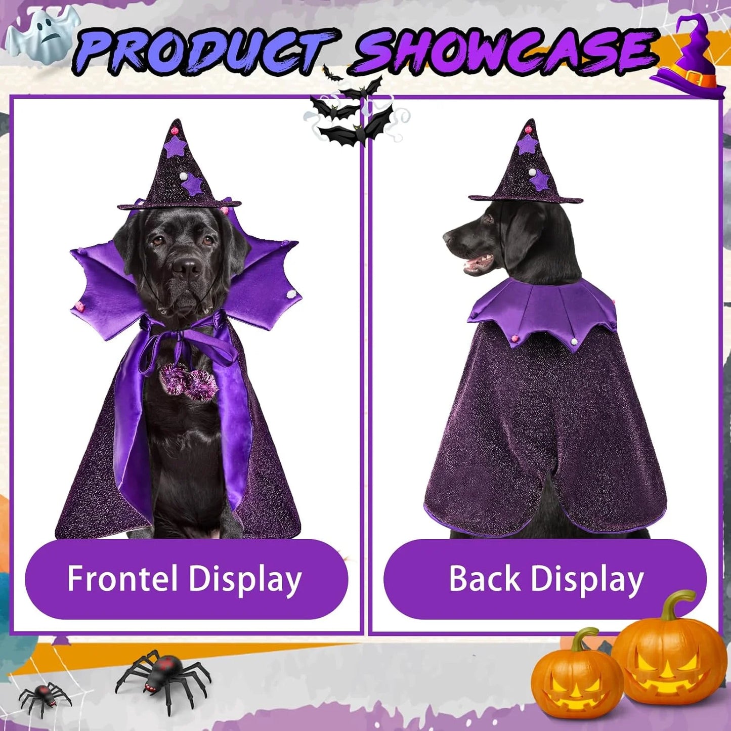 Pet Halloween Costumes-Wizard Cat Clothes Cloak and Hat, Dog Cosplay Wizard Hat Cape Suit, Halloween Party Clothes Outfit for Cats & Small Medium Dogs
