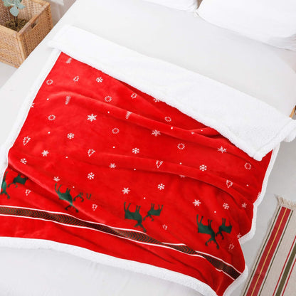 Christmas Holiday Sherpa Fleece Throw Blanket, Fuzzy Warm Super Soft Reversible Plush Blanket for Bed, Sofa and Couch, 50 X 60 Inches, Red