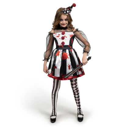 Girls Clown Costume, Halloween Scary Clown Costume, Family Matching Bloody Jester Dress for Girls Halloween Dress Up, Role Play, Cosplay Party