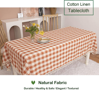 Rustic Plaid Thanksgiving Tablecloth-Country Buffalo Check Cotton Table Cloth for Spring Fall Farmhouse Kitchen Dining Restaurant Decoration(Rectangle/Oblong, 55X70, Orange)
