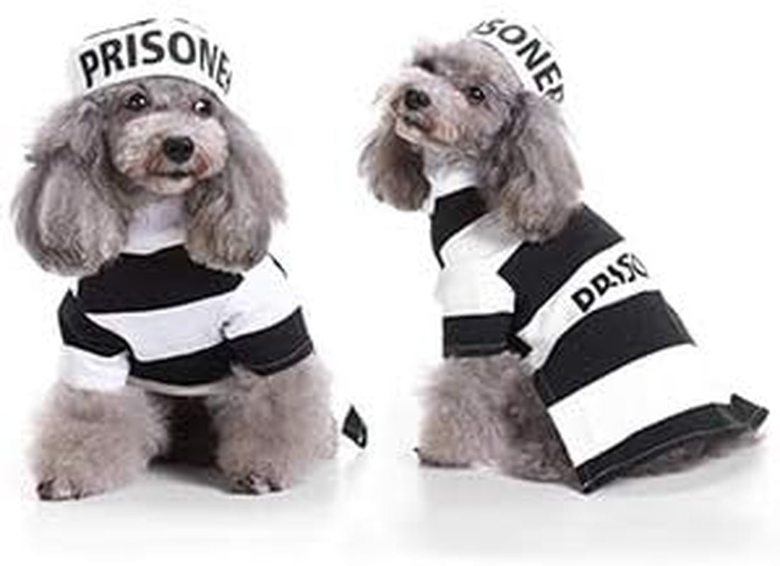 Prisoner Dog Costume - Dog Halloween Costume, Dog Cosplay Costume with Hat for Puppy Small Medium Large Dogs Special Events Funny Photo Props Accessories