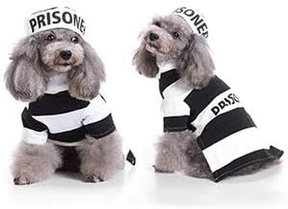 Prisoner Dog Costume - Dog Halloween Costume, Dog Cosplay Costume with Hat for Puppy Small Medium Large Dogs Special Events Funny Photo Props Accessories