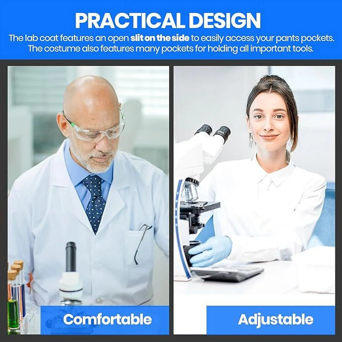 Doctor Lab Coat Unisex Halloween Fancy Dress Costumes with Pockets for Adult, Women XL