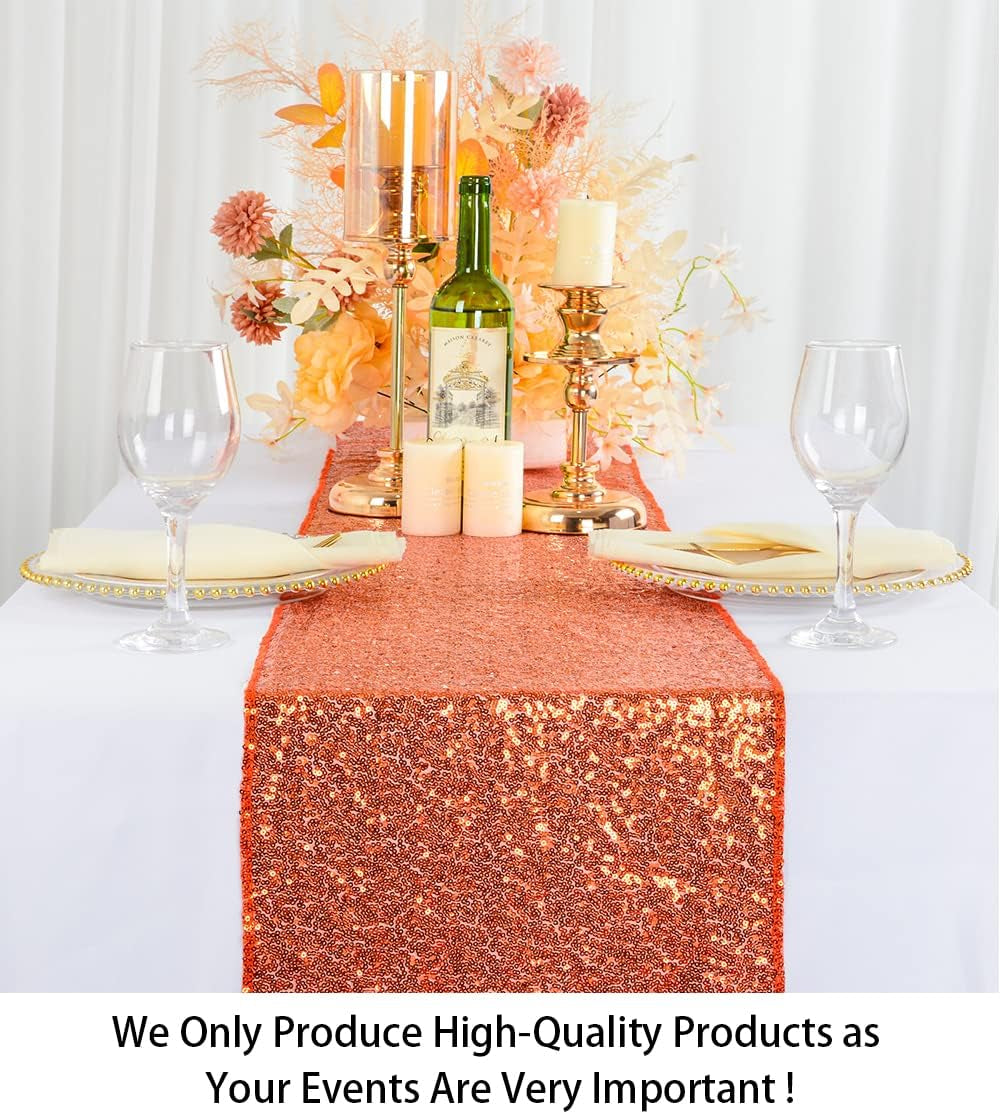 13''X108'' Orange Sequin Table Runner | Glitz Table Linen for Thanksgiving & Holidays | Burnt Orange Party Decoration | Elegant Dining Table Runners | Perfect for Events