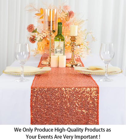 13''X108'' Orange Sequin Table Runner | Glitz Table Linen for Thanksgiving & Holidays | Burnt Orange Party Decoration | Elegant Dining Table Runners | Perfect for Events