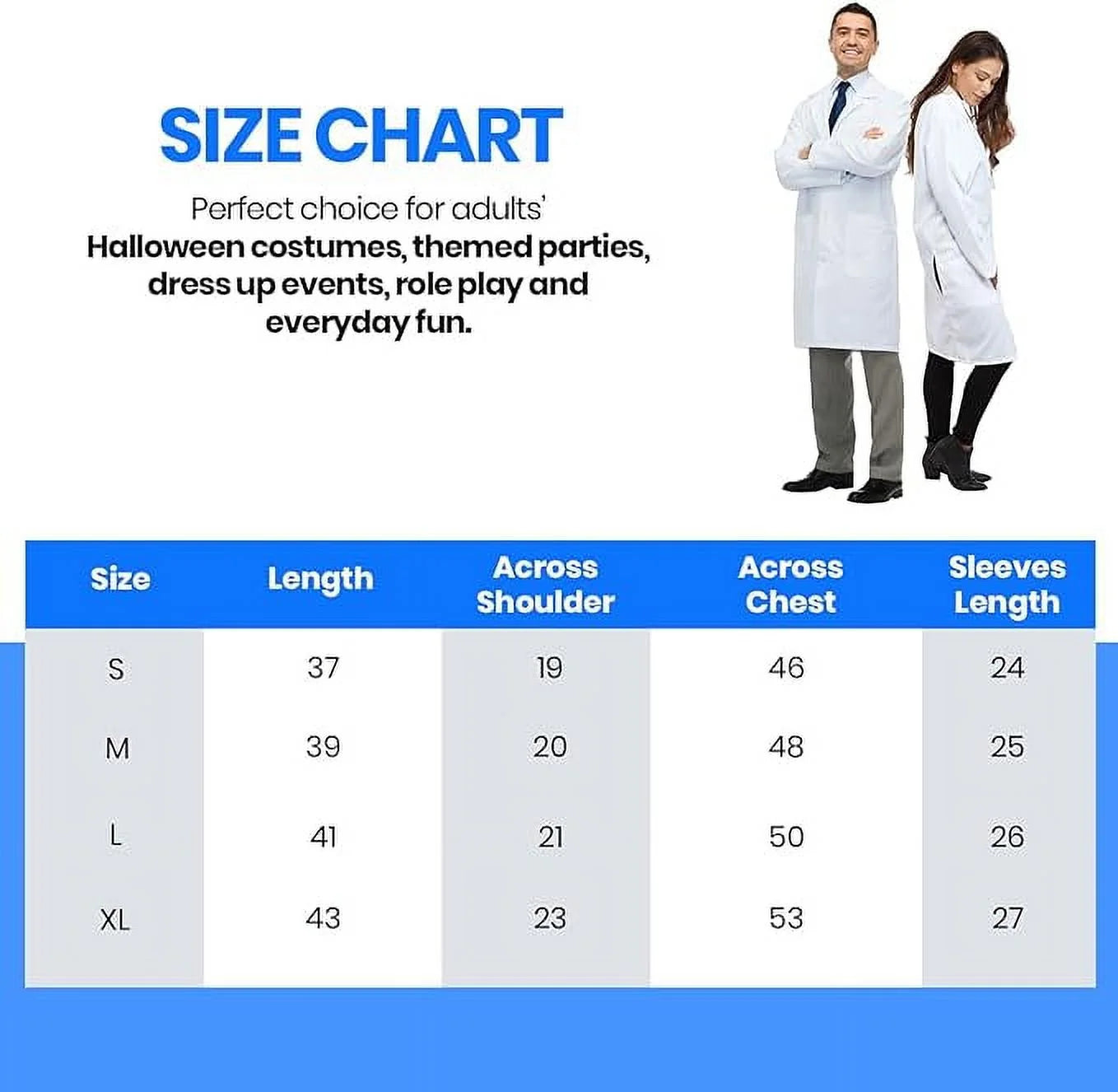 Doctor Lab Coat Unisex Halloween Fancy Dress Costumes with Pockets for Adult, Women XL