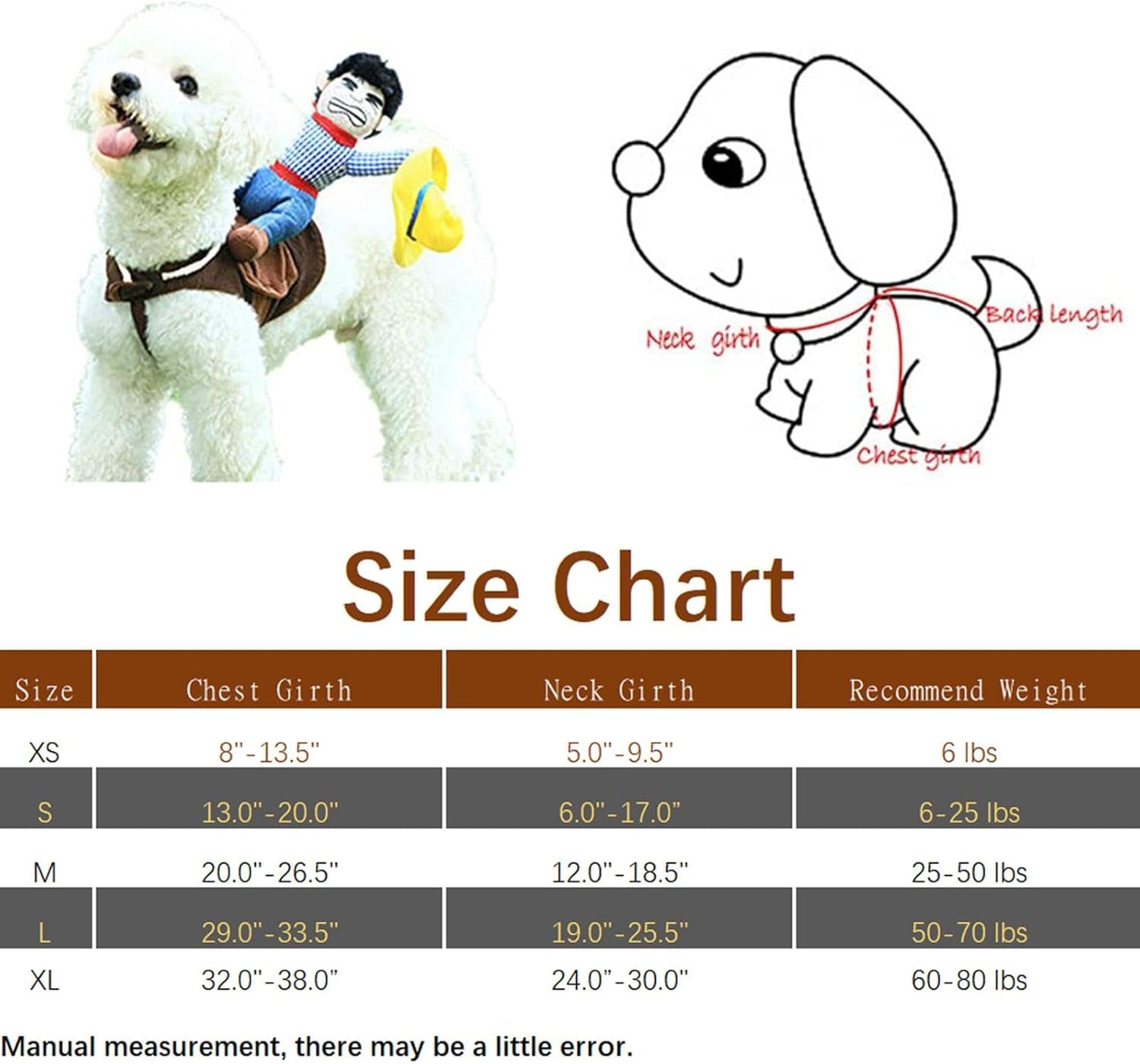 Cowboy Rider Dog Costume for Dogs Clothes Knight Style with Doll and Hat for Halloween Day Pet Costume (L)