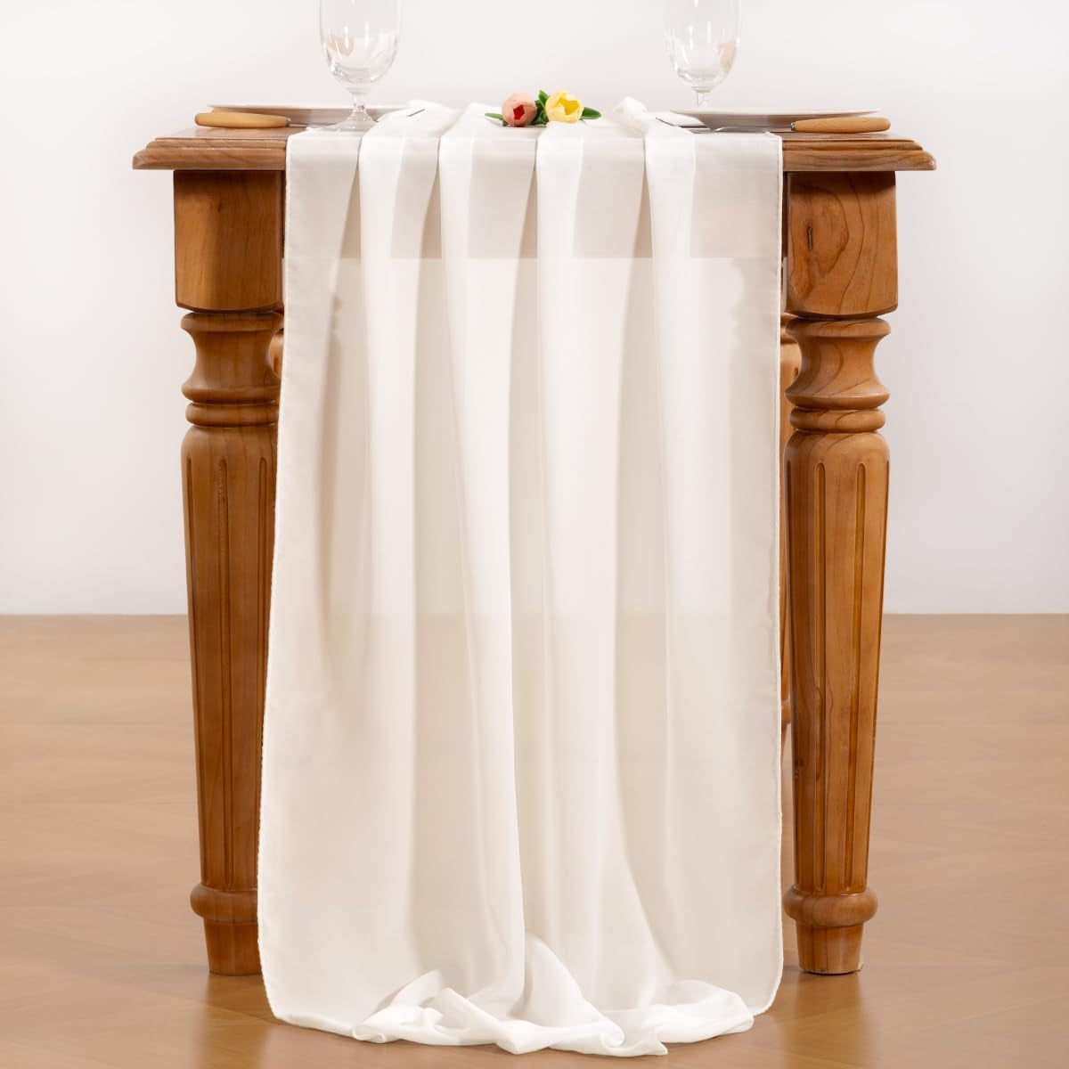 Ivory White Chiffon Table Runner Fall Thanksgiving Boho Rustic 10Ft 29X120 Inches Wedding Runner Sheer Bridal Shower Decorations