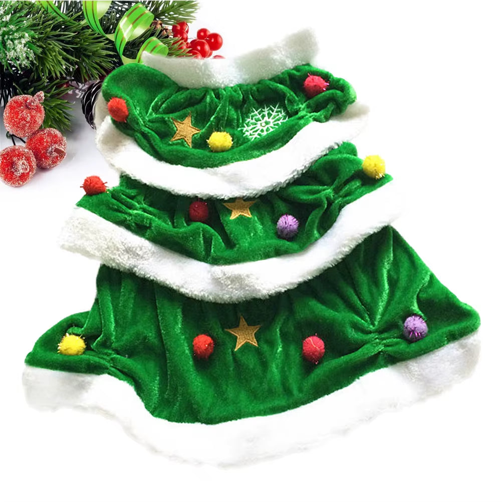 Green Christmas Dress Shaped Dog Costume Pet Winter Clothes Comfortable Warm Christmas Hoodie Dress for Party
