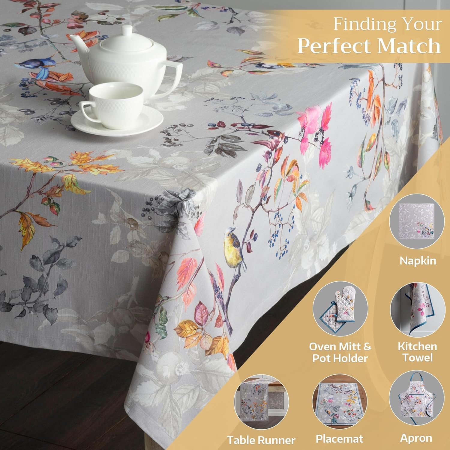 Table Cloth Rectangle Table 100% Cotton 54 X 72 Inches Tablecloth Reusable Decorative Everyday Use for Dining Room, Farmhouse, Home, Party, Festive & Wedding - Equinoxe - Grey