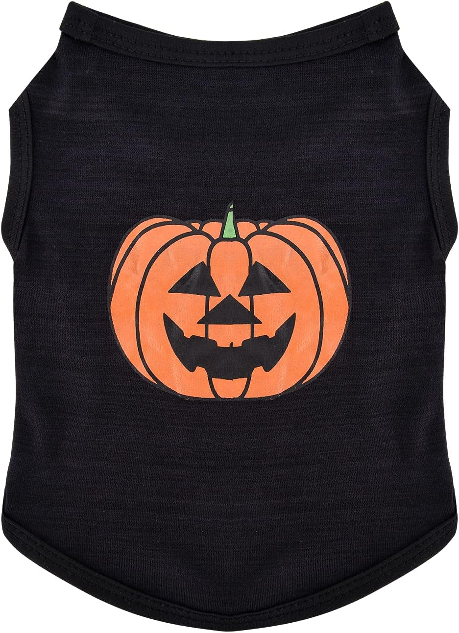 Halloween Pet Shirt Small Dog Clothes Puppy Cat Costume Apparel Pumpkin Pattern (X-Small, Black)