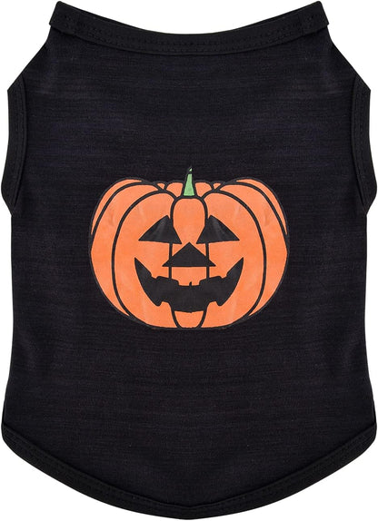 Halloween Pet Shirt Small Dog Clothes Puppy Cat Costume Apparel Pumpkin Pattern (X-Small, Black)