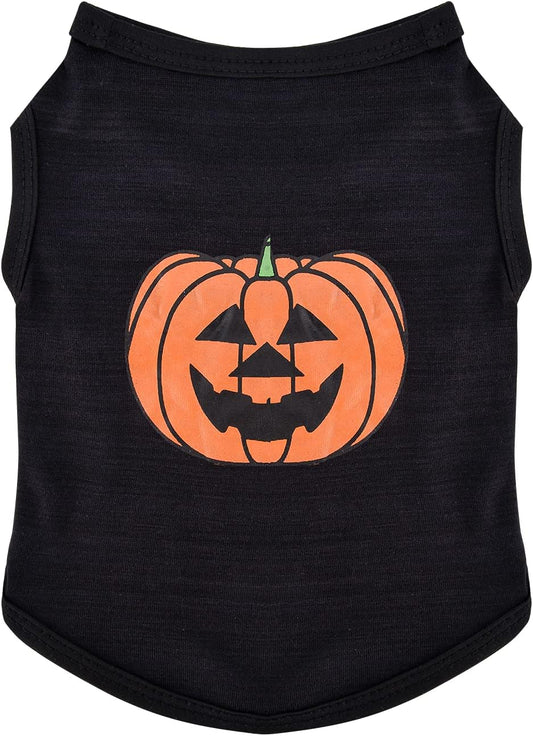 Halloween Pet Shirt Small Dog Clothes Puppy Cat Costume Apparel Pumpkin Pattern (X-Small, Black)