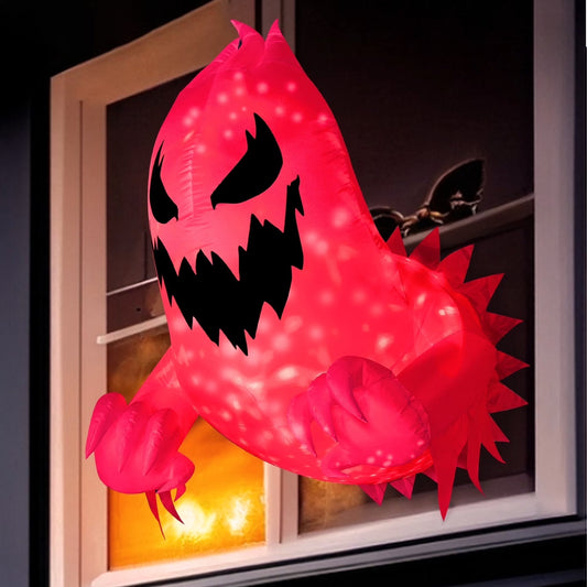 4.5 FT Halloween Inflatable Ghost Broke Out from Window with Built-In Rotating Red LED Blow up Inflatable for Window Decoration Yard Garden Lawn Decor