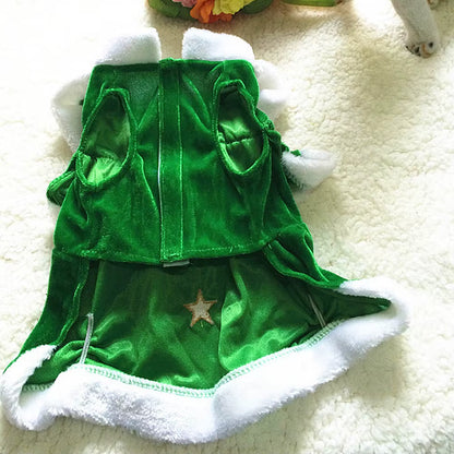 Green Christmas Dress Shaped Dog Costume Pet Winter Clothes Comfortable Warm Christmas Hoodie Dress for Party