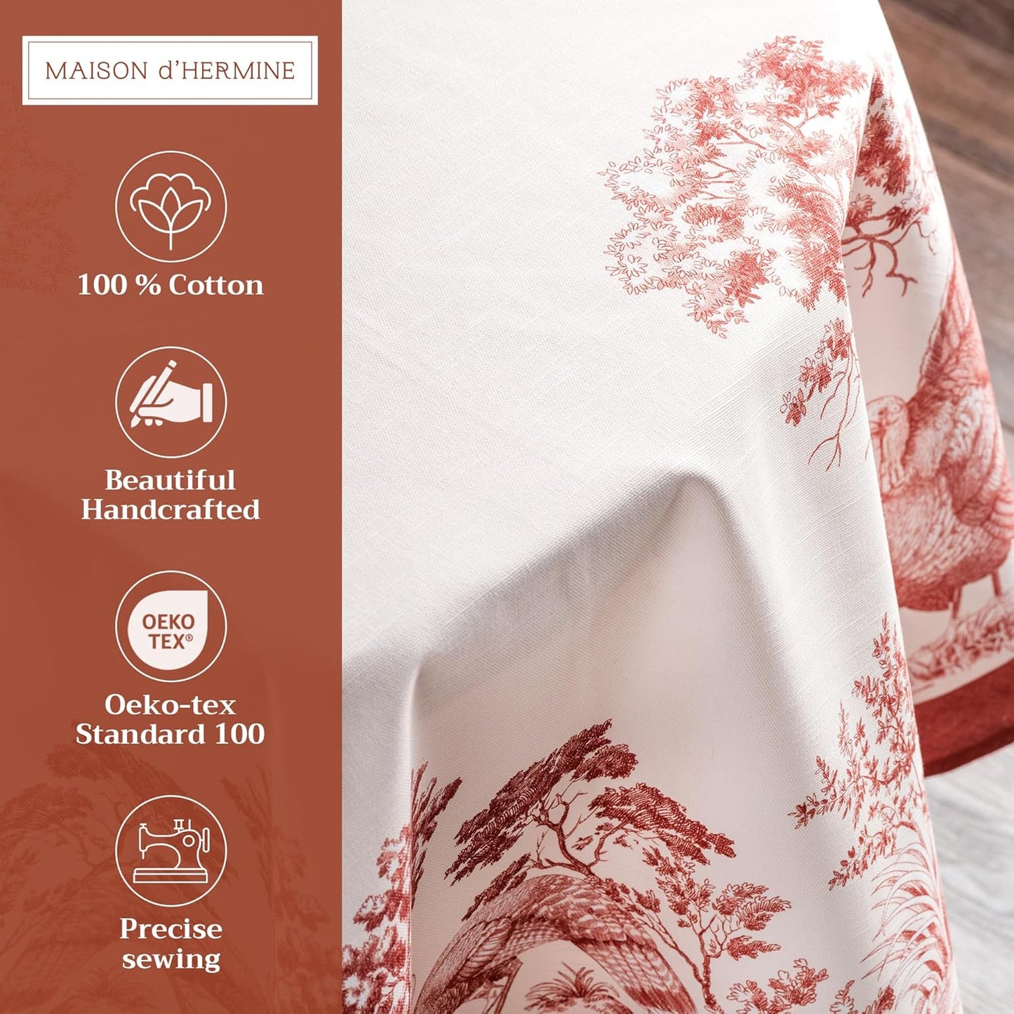 Table Cloth round Table 100% Cotton 63 Inches Tablecloth Reusable Decorative Everyday Use for Dining Room, Farmhouse, Home, Party, Festive & Wedding - Holy Jouy - Red