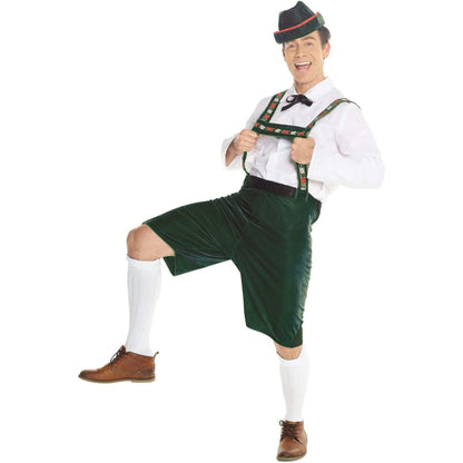 Mens Lederhosen Fancy Dress Costume German Bavarian Beer Oktoberfest Halloween Green L