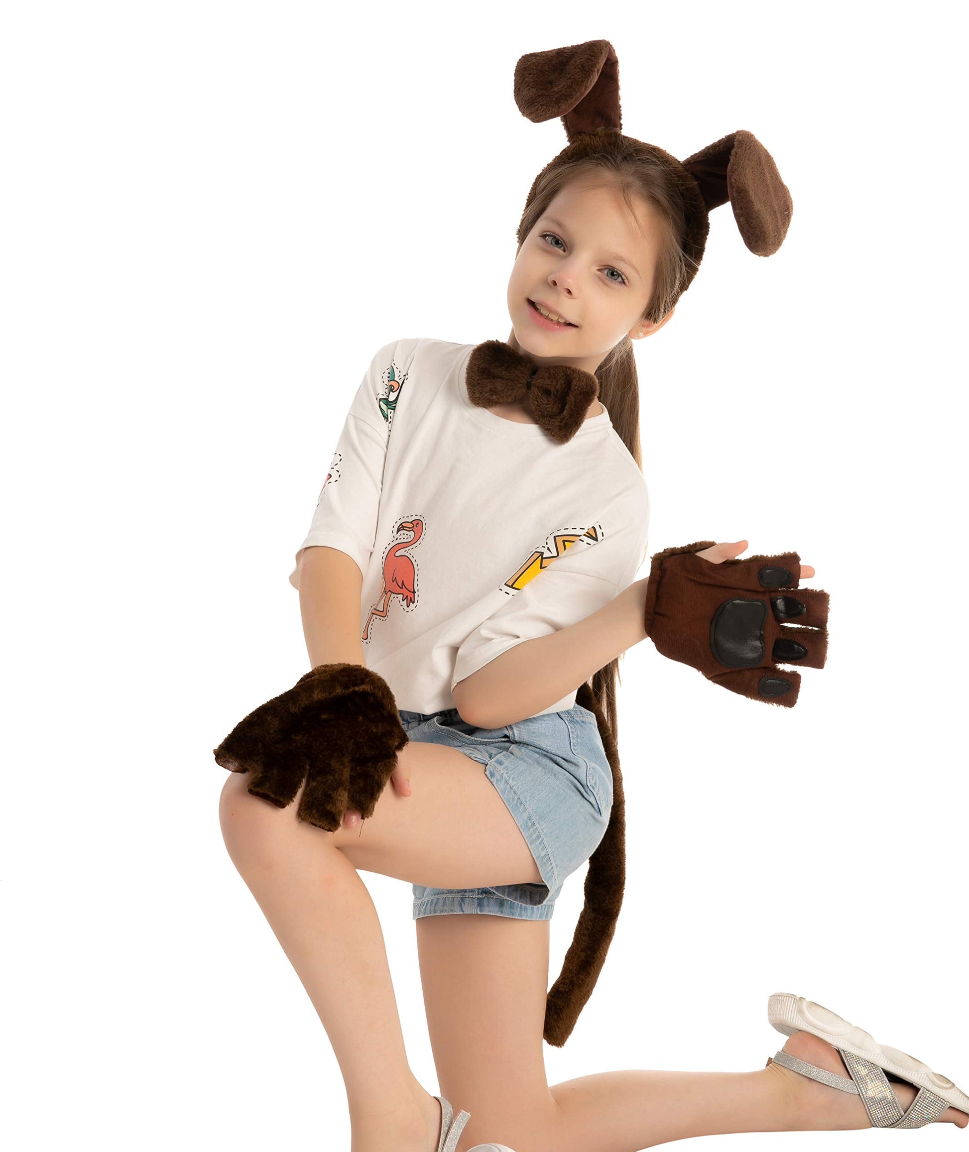 5 Pcs Animal Dog Puppy Costume Accessories Set for Adult & Kids, Halloween Party Dress-Up Accessories Set with Dog Puppy Ears Headband, Bowtie, Gloves and Tail Animal Costume Accessories
