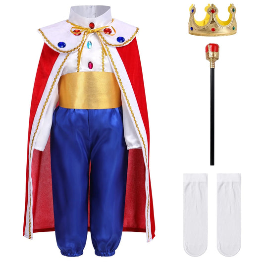 Toddler Kids Boys Prince Charming Costume Halloween Cosplay Prince Dress up Birthday Royal Prince Outfits for Child 9-10 Years White + Red