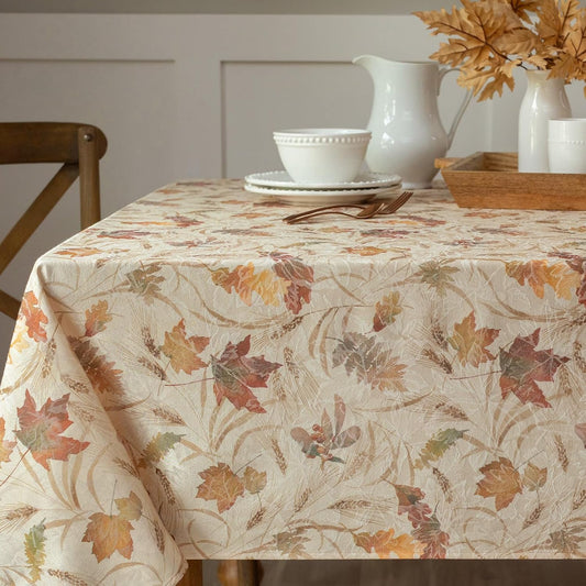 Autumn Jacquard Printed Fabric Tablecloth for Fall, Harvest, and Thanksgiving Table Cloth (Natures Leaves, 60" X 140" Rectangular)