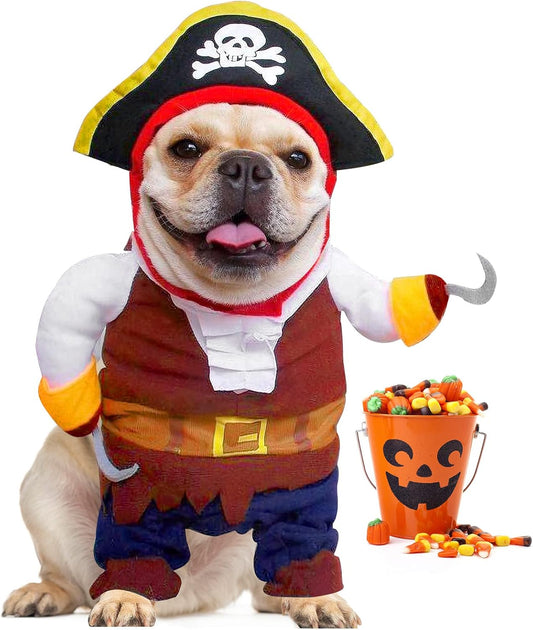 Funny Cat Pirate Costumes - Caribbean Style Pet Dressing up Cosplay Party Costume with Hat Small to Medium Dogs Cats Kitty Cute Fashion Prop Apparel for Christmas Halloween Party Accessories (XL)