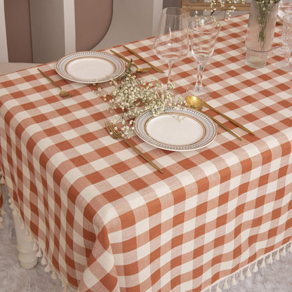 Rustic Plaid Thanksgiving Tablecloth-Country Buffalo Check Cotton Table Cloth for Spring Fall Farmhouse Kitchen Dining Restaurant Decoration(Rectangle/Oblong, 55X70, Orange)