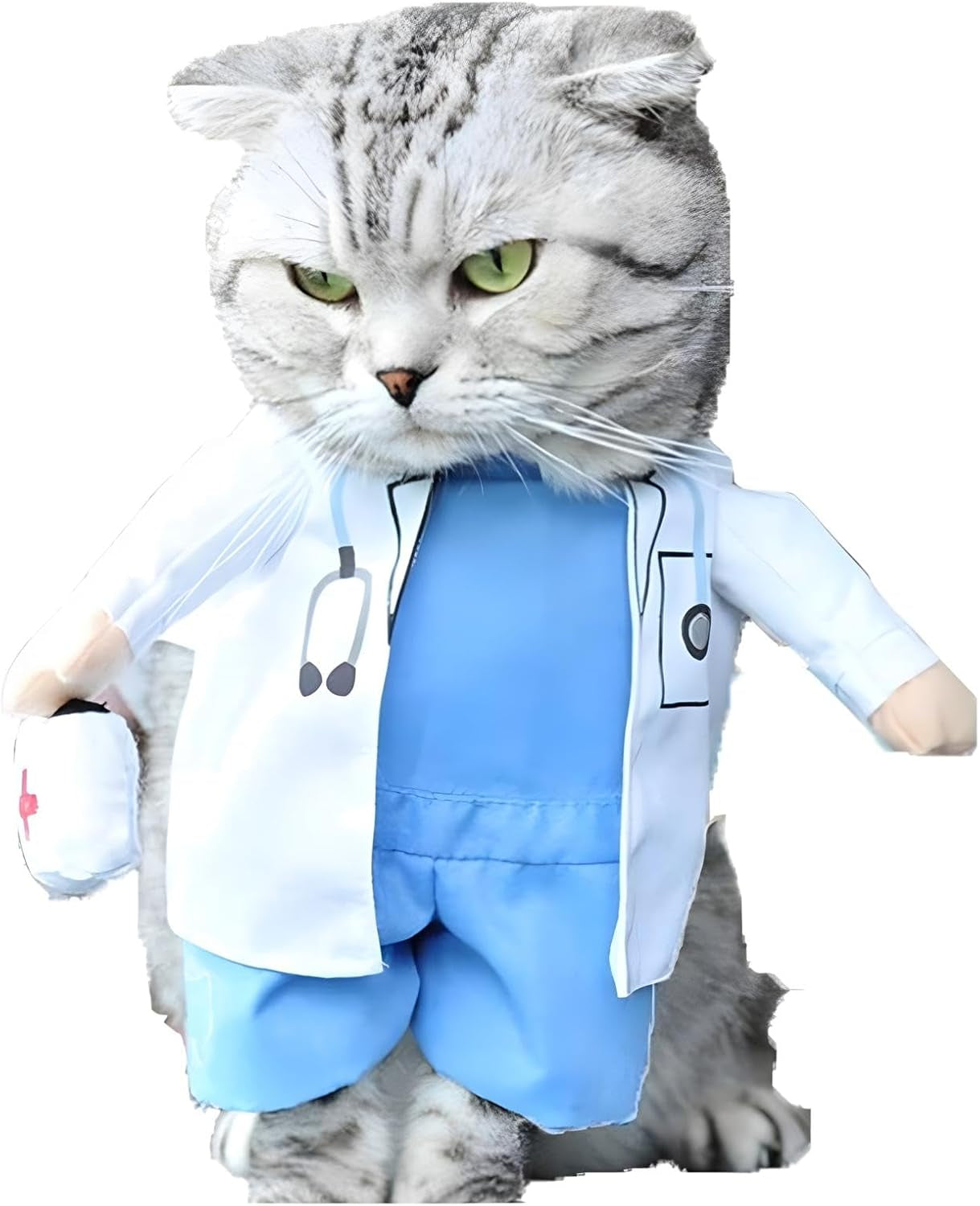 Dog Cat Doctor Costume Pet Doctor Clothing Halloween Jeans Outfit Apparel (L)