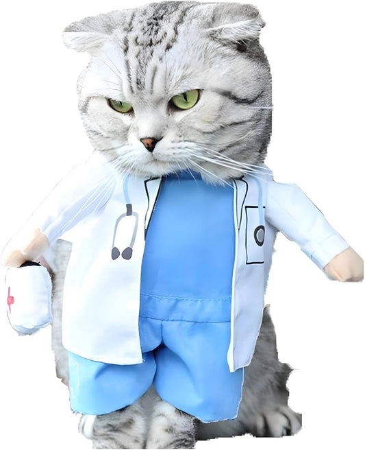 Dog Cat Doctor Costume Pet Doctor Clothing Halloween Jeans Outfit Apparel (L)