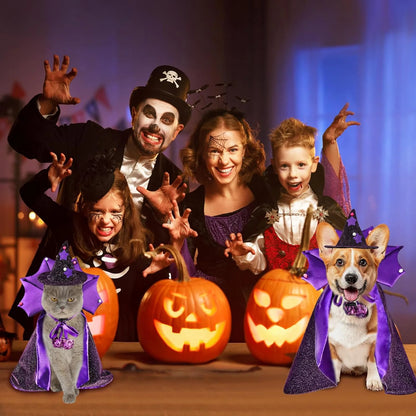 Pet Halloween Costumes-Wizard Cat Clothes Cloak and Hat, Dog Cosplay Wizard Hat Cape Suit, Halloween Party Clothes Outfit for Cats & Small Medium Dogs