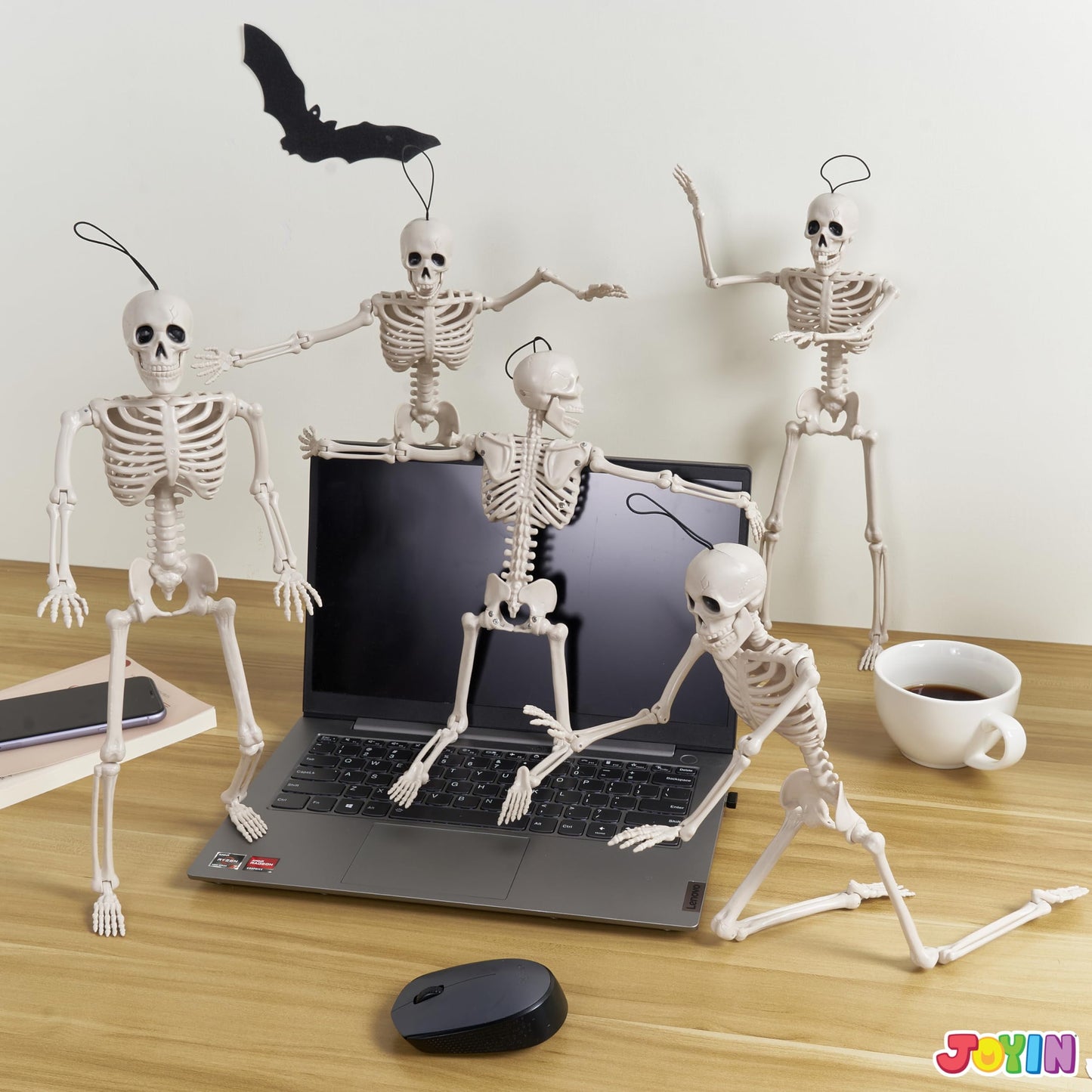 5 Pcs Halloween Skeleton Decorations,16 Inch Full Body Poseable Skeleton with Movable Joints for Halloween Indoor Outdoor Party,Graveyard,Haunted House Accessories,White