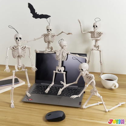 5 Pcs Halloween Skeleton Decorations,16 Inch Full Body Poseable Skeleton with Movable Joints for Halloween Indoor Outdoor Party,Graveyard,Haunted House Accessories,White
