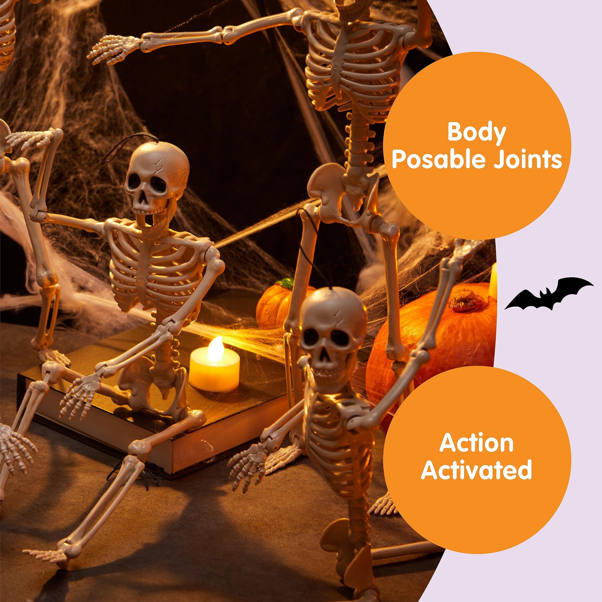5 Pcs Halloween Skeleton Decorations,16 Inch Full Body Poseable Skeleton with Movable Joints for Halloween Indoor Outdoor Party,Graveyard,Haunted House Accessories,White