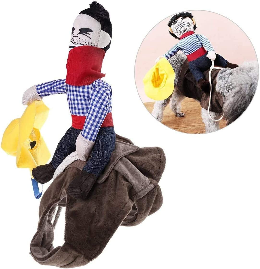 Cowboy Rider Dog Costume for Dogs Outfit Knight Style with Doll and Hat Pet Costume (M)