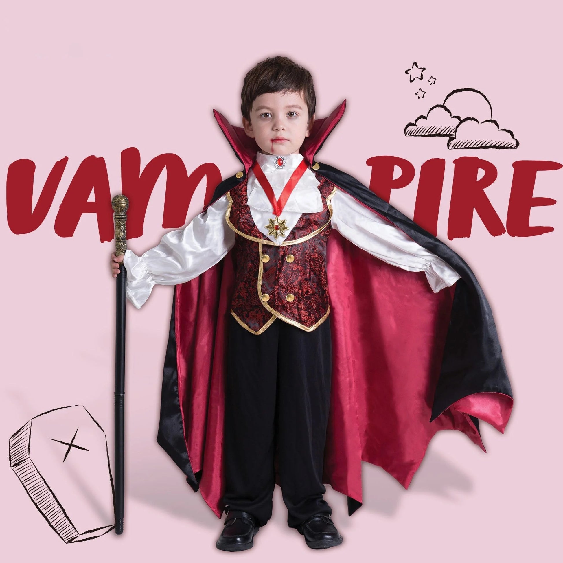 Gothic Vampire Costume Kids, Toddler Vampire Costume Halloween Vampire Costume, Vampire Costume for Boys, Halloween Party Dress up (5-7Yrs)