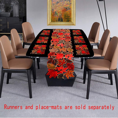Embroidered Leaves Table Runner for Thanksgiving, Fall or Autumn Harvest Decorations, Dresser Scarf (14 × 53 Inches)