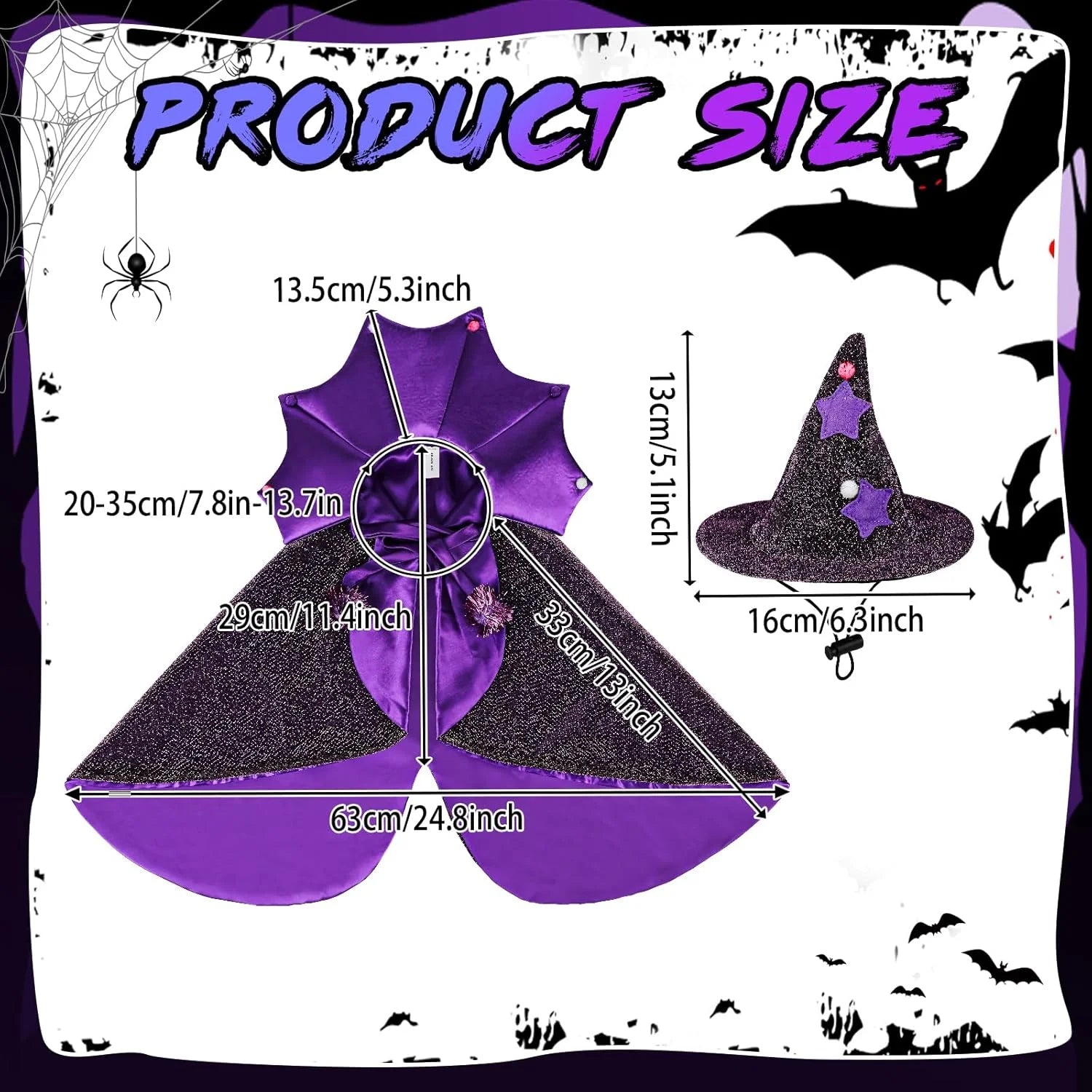 Pet Halloween Costumes-Wizard Cat Clothes Cloak and Hat, Dog Cosplay Wizard Hat Cape Suit, Halloween Party Clothes Outfit for Cats & Small Medium Dogs
