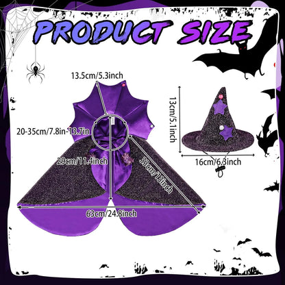 Pet Halloween Costumes-Wizard Cat Clothes Cloak and Hat, Dog Cosplay Wizard Hat Cape Suit, Halloween Party Clothes Outfit for Cats & Small Medium Dogs