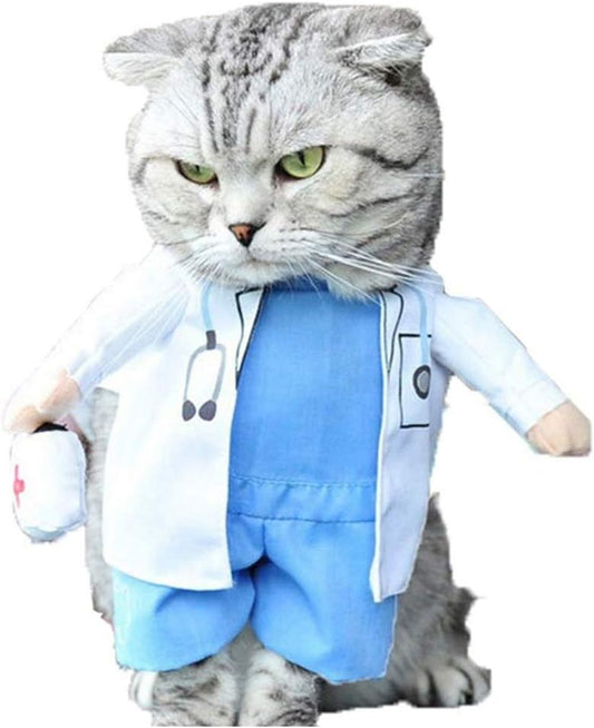 Dog Cat Doctor Costume Pet Doctor Clothing Halloween Cat Jeans Outfit Apparel for Halloween (S,Doctor)