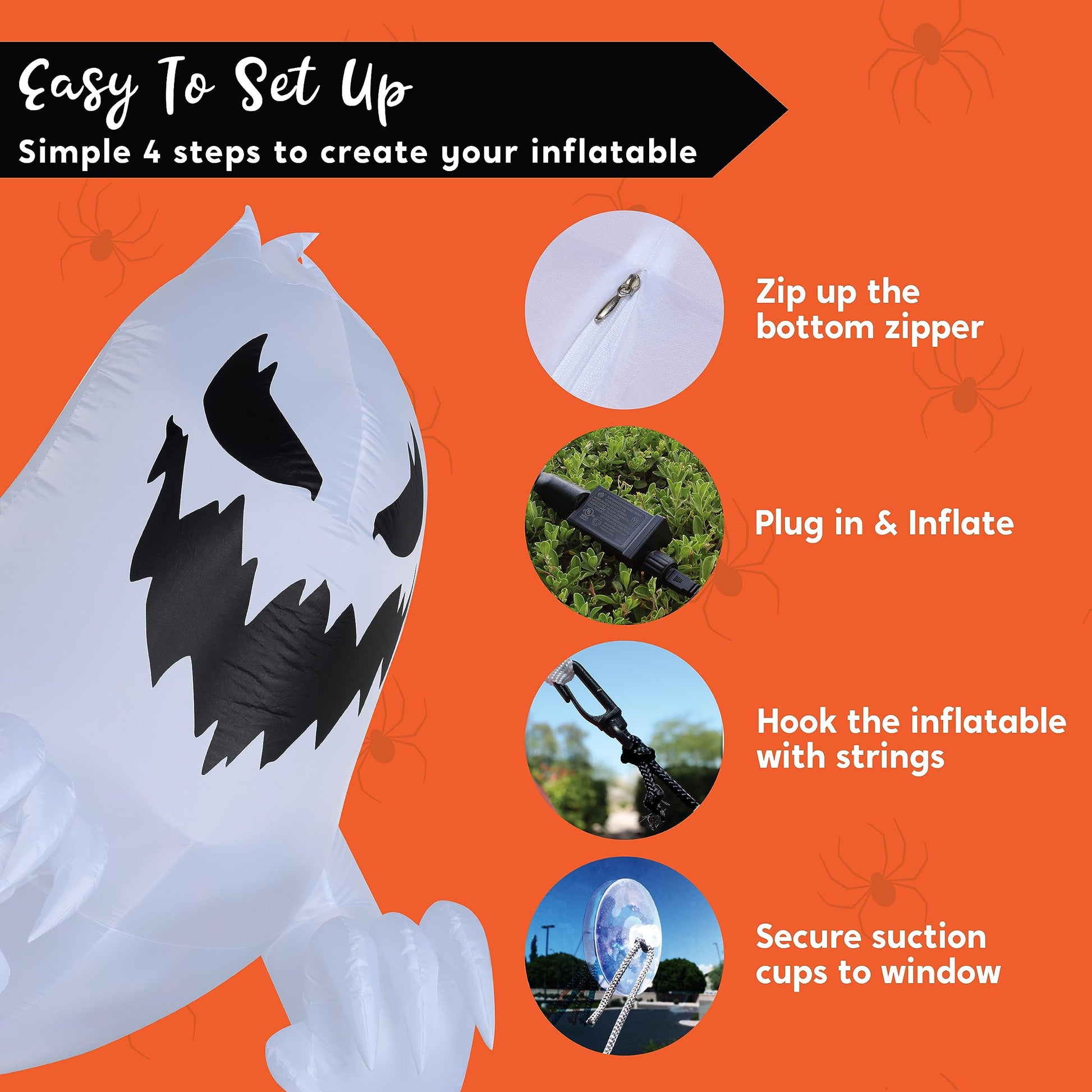 4.5 FT Halloween Inflatable Ghost Broke Out from Window with Built-In Rotating Red LED Blow up Inflatable for Window Decoration Yard Garden Lawn Decor