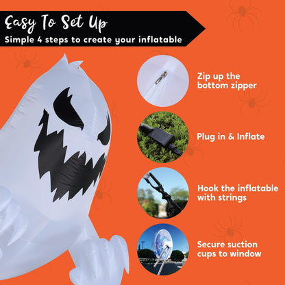 4.5 FT Halloween Inflatable Ghost Broke Out from Window with Built-In Rotating Red LED Blow up Inflatable for Window Decoration Yard Garden Lawn Decor