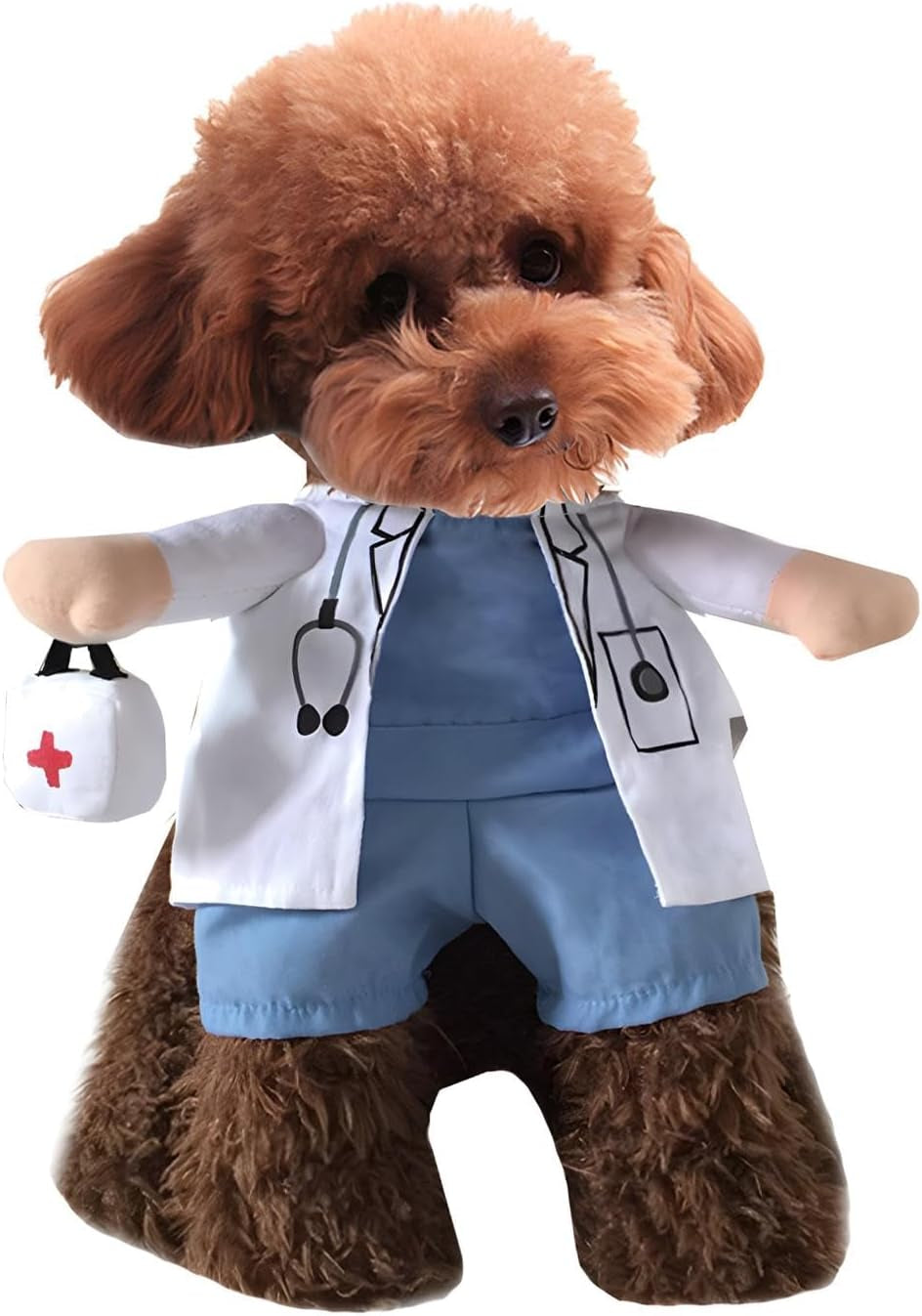 Dog Cat Doctor Costume Pet Doctor Clothing Halloween Jeans Outfit Apparel (L)