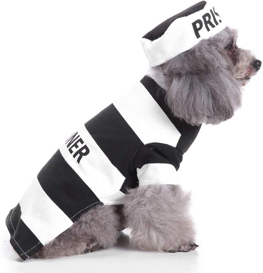 Prisoner Dog Costume - Dog Halloween Costume, Dog Cosplay Costume with Hat for Puppy Small Medium Large Dogs Special Events Funny Photo Props Accessories