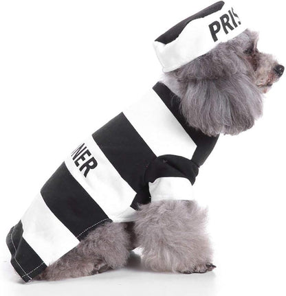 Prisoner Dog Costume - Dog Halloween Costume, Dog Cosplay Costume with Hat for Puppy Small Medium Large Dogs Special Events Funny Photo Props Accessories