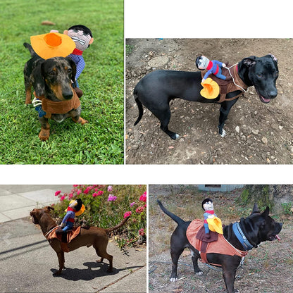 Cowboy Rider Dog Costume for Dogs Outfit Knight Style with Doll and Hat Pet Costume (M)